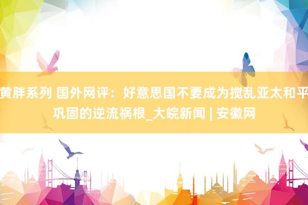 黄胖系列 国外网评：好意思国不要成为搅乱亚太和平巩固的逆流祸根_大皖新闻 | 安徽网