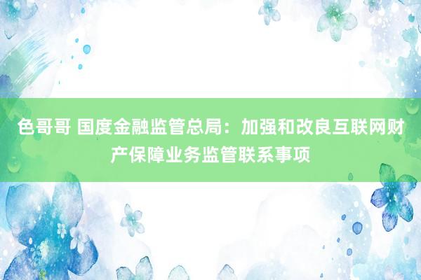 色哥哥 国度金融监管总局：加强和改良互联网财产保障业务监管联系事项