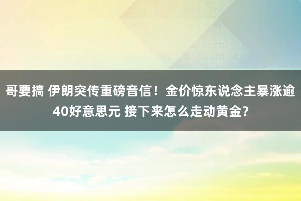 哥要搞 伊朗突传重磅音信！金价惊东说念主暴涨逾40好意思元 接下来怎么走动黄金？